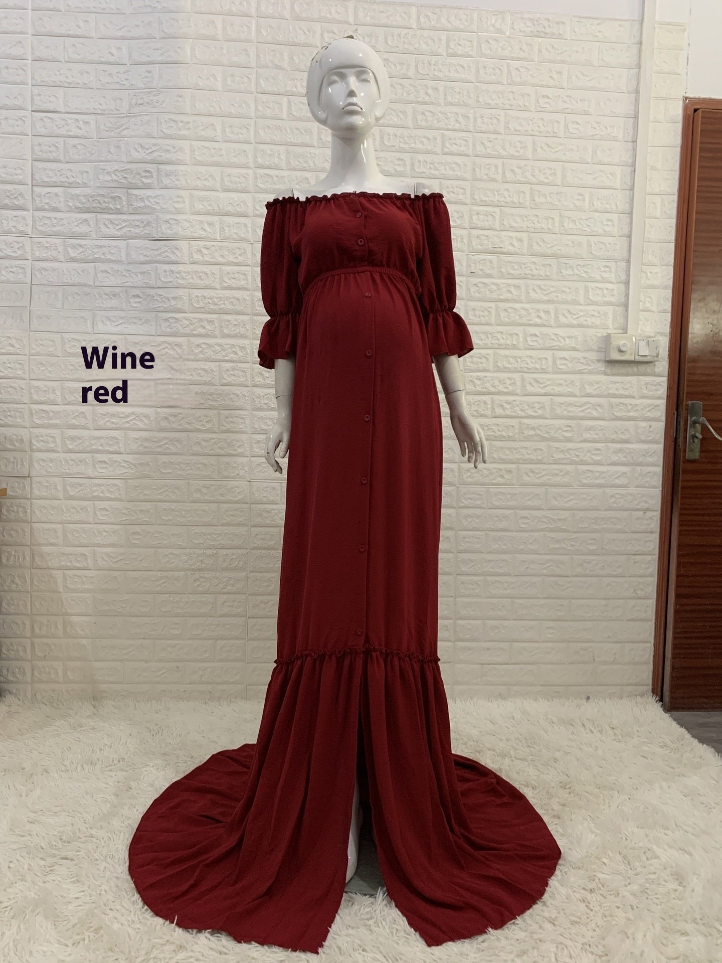 Women's Button Puff Sleeve Mop Dress - Image 9