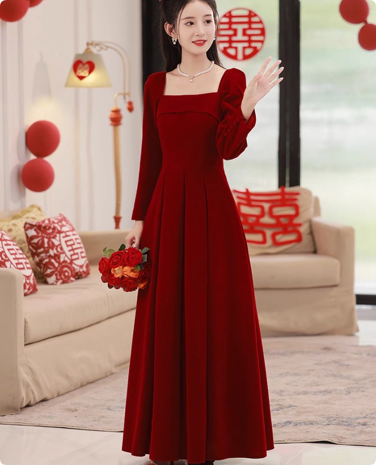 Velvet Toast Dress Simple And Elegant Long Sleeve Engagement Dress - Image 5