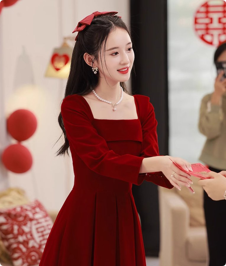 Velvet Toast Dress Simple And Elegant Long Sleeve Engagement Dress - Image 2