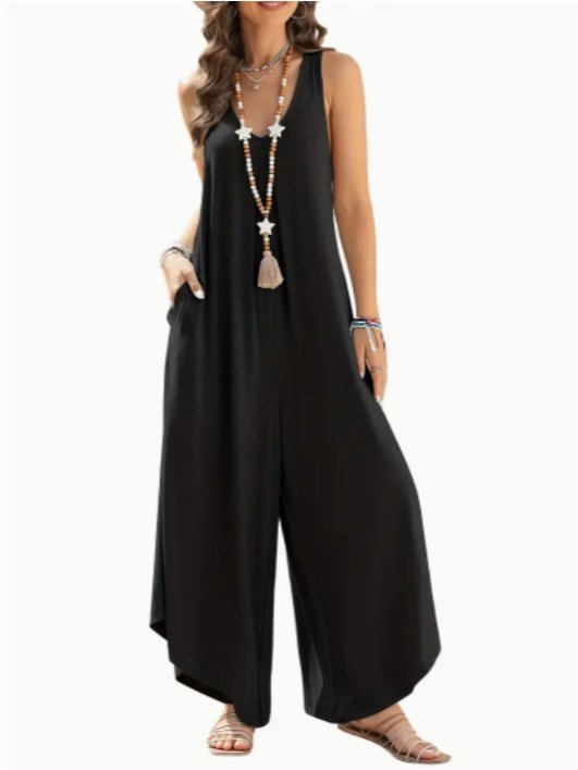 Women's Casual Sleeveless V-Neck Jumpsuit With Pockets - Image 2