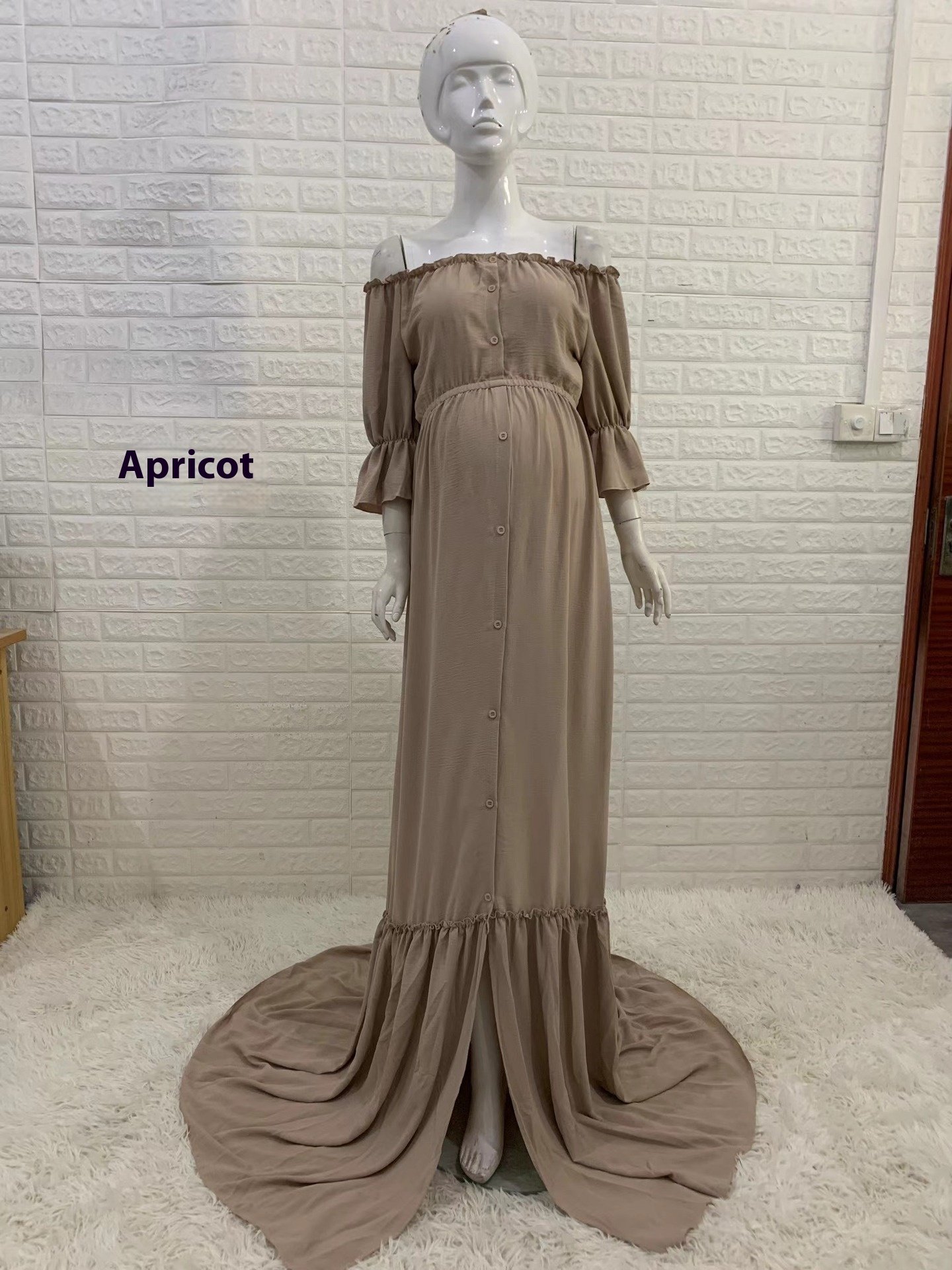 Women's Button Puff Sleeve Mop Dress - Image 8