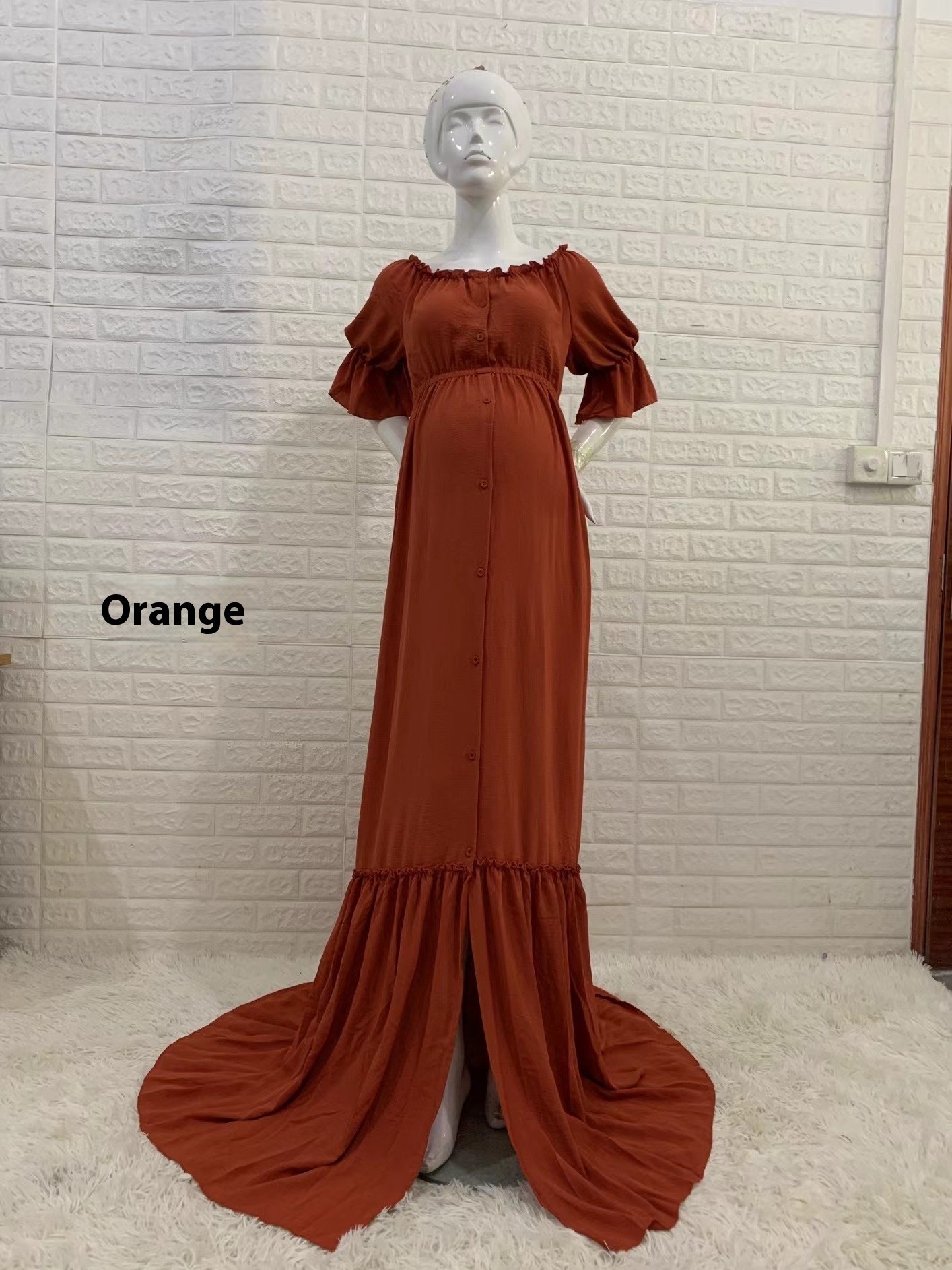 Women's Button Puff Sleeve Mop Dress - Image 6