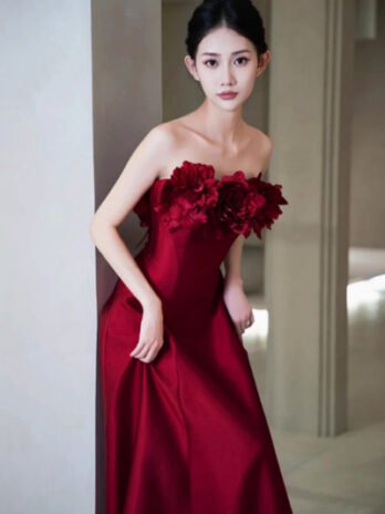 Human Wealth Flower Wine Red Rose Wedding Toast Dress