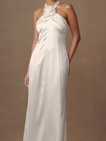 Backless Sexy Flowers Satin High-grade Halter Dress