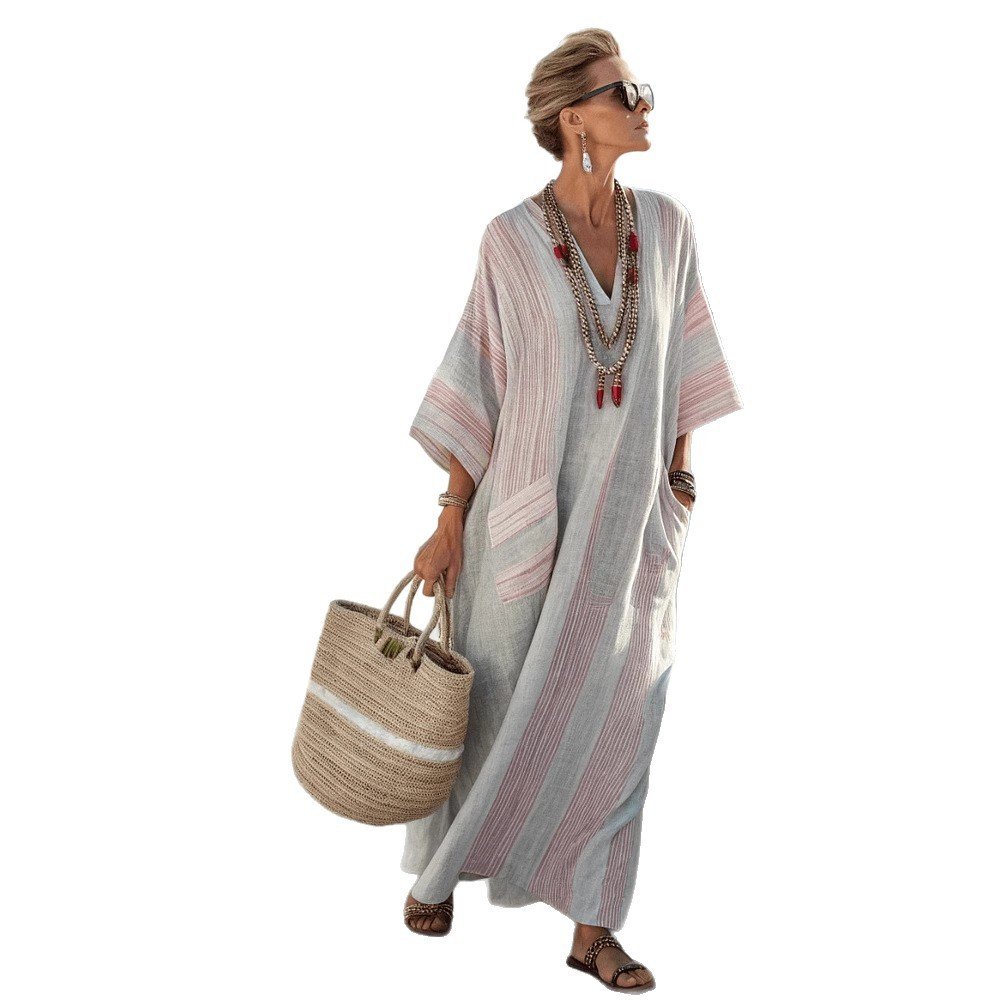 Elegant Plus Size Printed Long Large Hem Dress - Image 5