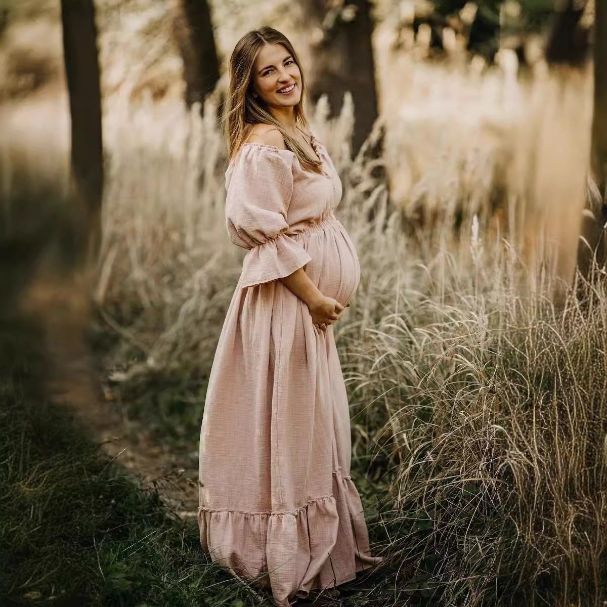 Women's Button Puff Sleeve Mop Dress - Image 4