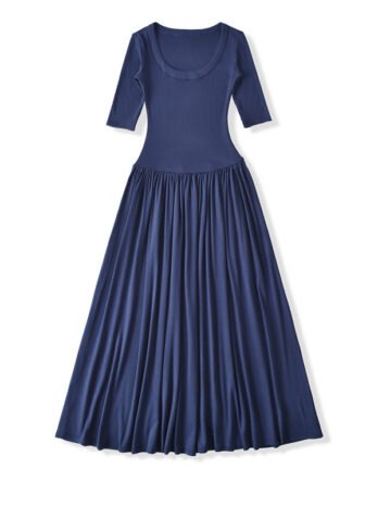 Ballet Style Slim U Collar Pleated Dress