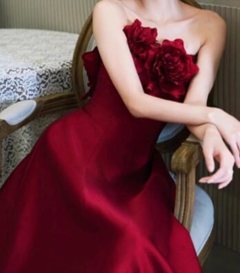 Human Wealth Flower Wine Red Rose Wedding Toast Dress