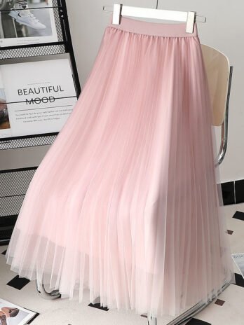 Gradient Color Gauze Skirt Mid-length Mesh High Waist