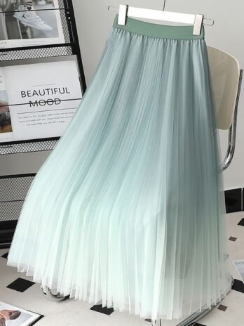 Gradient Color Gauze Skirt Mid-length Mesh High Waist