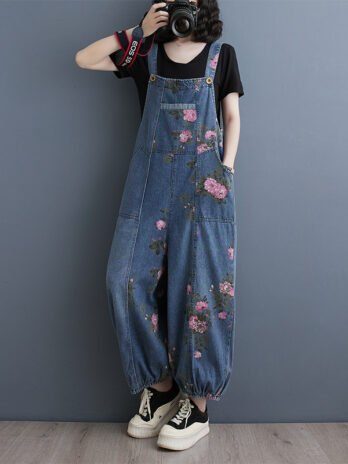 Denim Suspender Pants Ankle-tied Straight Denim Jumpsuit