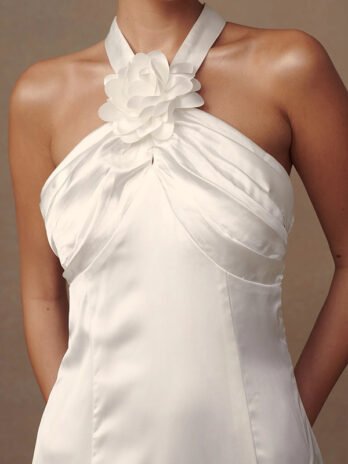 Backless Sexy Flowers Satin High-grade Halter Dress