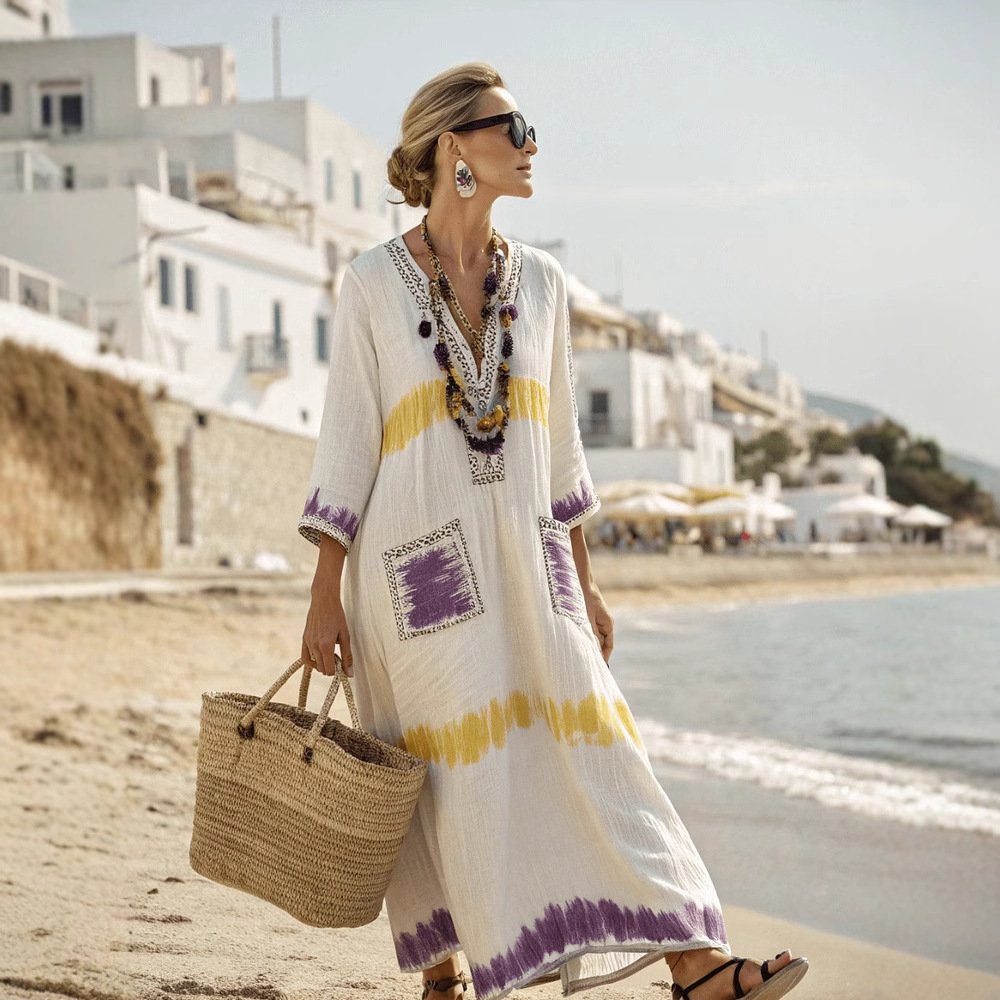 Elegant Plus Size Printed Long Large Hem Dress - Image 2