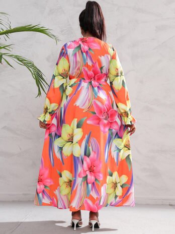 Plus Size Long Sleeve Digital Printing Dress