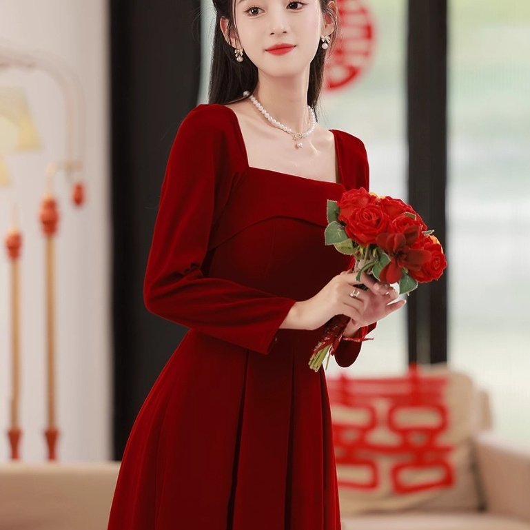 Velvet Toast Dress Simple And Elegant Long Sleeve Engagement Dress