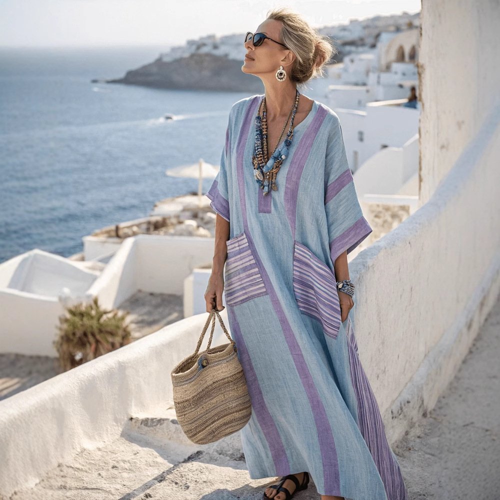 Elegant Plus Size Printed Long Large Hem Dress - Image 3