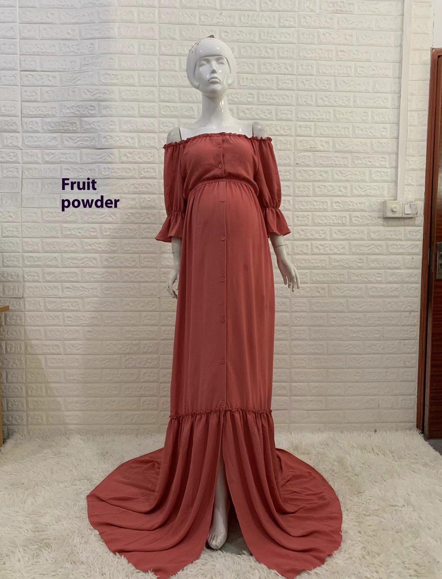 Women's Button Puff Sleeve Mop Dress - Image 7