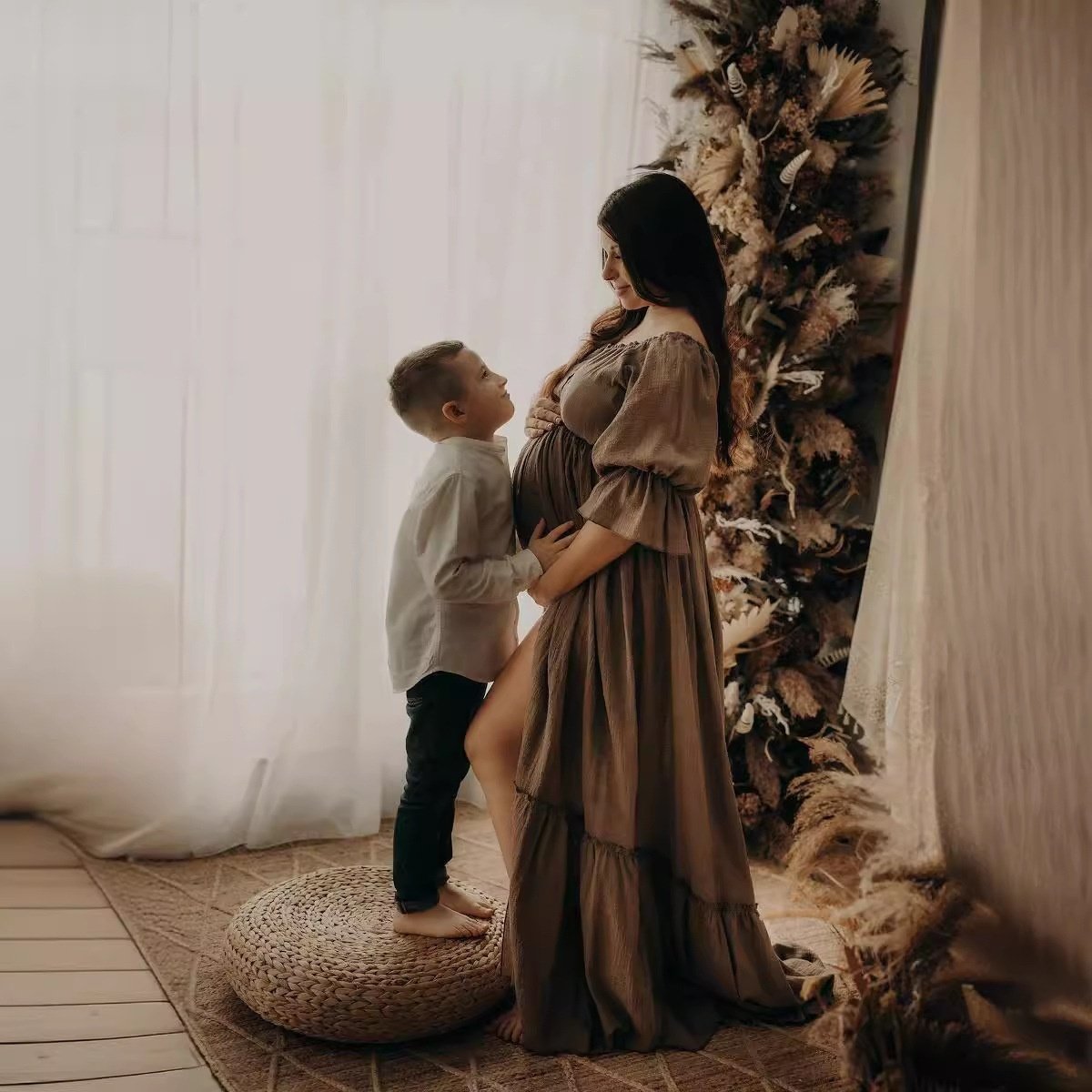 Women's Button Puff Sleeve Mop Dress - Image 2